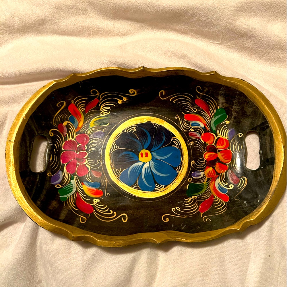 Vintage hand painted wood bowl